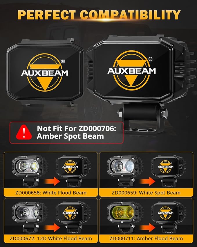 Auxebam 4 inch Black Offroad Light Covers, 2Pcs LED Cube Pod Cover Waterproof Polycarbonate Protective Lens for LED Cube Lights Driving Fog Light (Not Fit for Amber Spot Beam 'ZD000706')