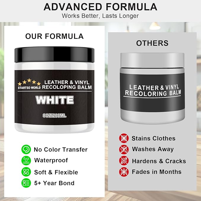 STARTSO WORLD Leather Recoloring Balm - Repair Kit for White Furniture and Car Seats | Scratch Remover, Restores Faded Leather