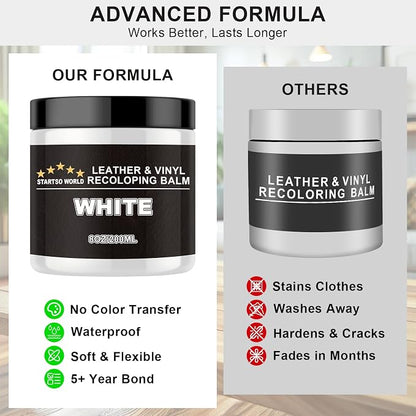 STARTSO WORLD Leather Recoloring Balm - Repair Kit for White Furniture and Car Seats | Scratch Remover, Restores Faded Leather