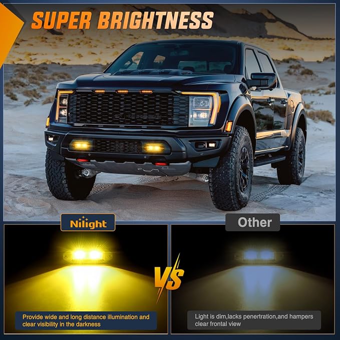 Nilight 2 PCS 40W Flush Mount Amber LED Pods Flood Beam Work Offroad Fog Reverse Light Backup Driving Lights for Bumper Truck ATV UTV SUV Boat