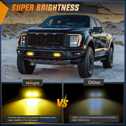 Nilight 2 PCS 40W Flush Mount Amber LED Pods Flood Beam Work Offroad Fog Reverse Light Backup Driving Lights for Bumper Truck ATV UTV SUV Boat