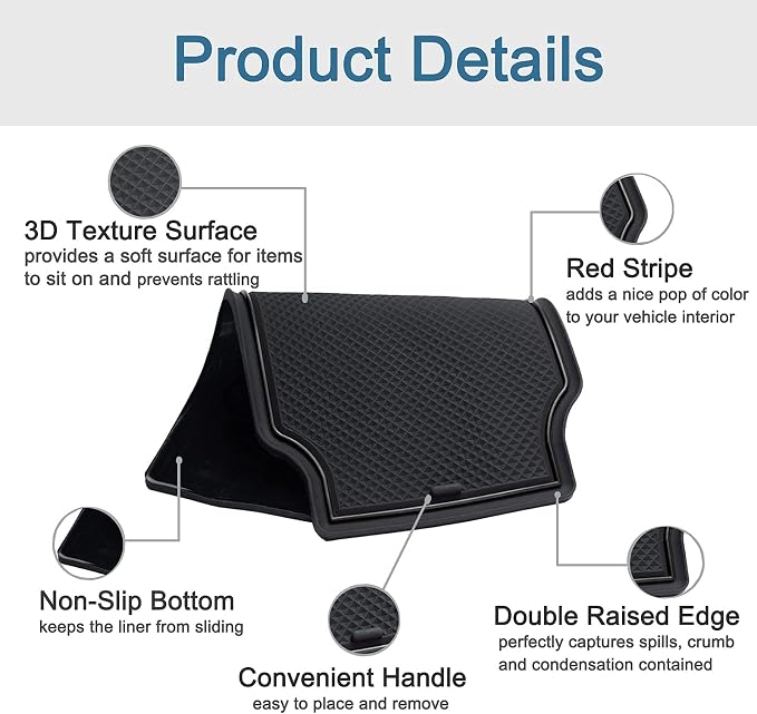 JDMCAR Custom Liner Accessories Compatible with Chevy Colorado/GMC Canyon 2015 2016 2017 2018 2019 2020 2021 2022, Cup Holder, Door Pocket, and Center Console Mat Kit 26-PC Set (Crew Cab, Black Trim)