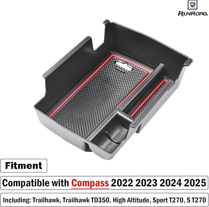 RUNROAD Center Console Organizer Tray Compatible with Jeep Compass 2022 2023 2024 2025 Accessories, Coin Holder Armrest Tray Secondary Storage Box Insert Console Organizer Card, Red (NOT For Ltd)