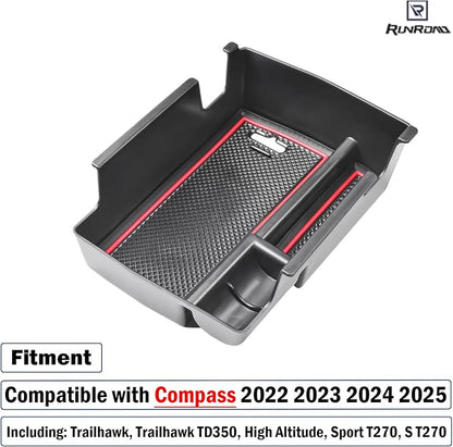 RUNROAD Center Console Organizer Tray Compatible with Jeep Compass 2022 2023 2024 2025 Accessories, Coin Holder Armrest Tray Secondary Storage Box Insert Console Organizer Card, Red (NOT For Ltd)