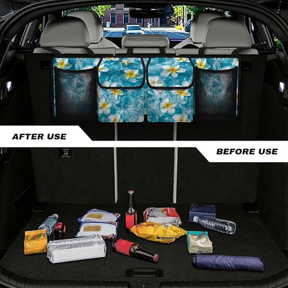 Tropical Florals Car Trunk Organizer Backseat Hanging Storage Bag with 4 Pockets & 3 Adjustable Straps Large Capacity Backseat Hanging Storage Accessories for Most Cars