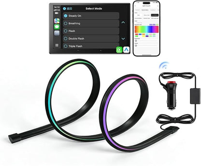 Car LED Lights Interior, 16M Colors APP & CarPlay Control, Music Sync, Auto-On/Off，Voltage Protection, Brightness Dimmer 12V DC LED Strip Lights for Car, Truck, SUV (Colorful 4.9ft)