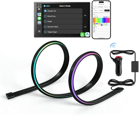 Car LED Lights Interior, 16M Colors APP & CarPlay Control, Music Sync, Auto-On/Off，Voltage Protection, Brightness Dimmer 12V DC LED Strip Lights for Car, Truck, SUV (Colorful 4.9ft)