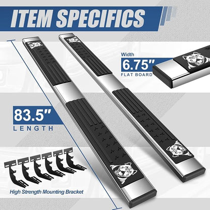 Auto Dynasty Running Boards Compatible with 2009-2023 Dodge Ram 1500 2500 3500 Classic Crew Cab 4-Door, 6.75" Bull Dog Pattern Slip-Resistant Step Pads, Stainless Steel Side Step Nerf Bars