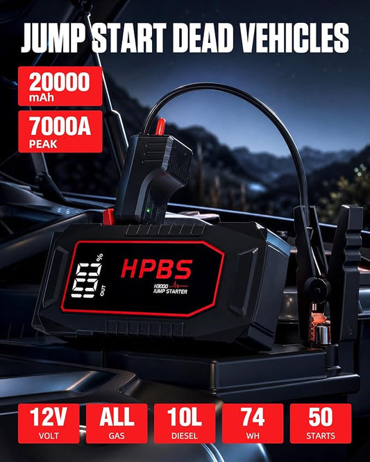 Car Battery Jump Starter, 7000A Peak Jump Starter Battery Pack for Up to All Gas and 10L Diesel Engines, 12V Portable Jump Starter Box with 3.0" LCD Display(Dark Red)
