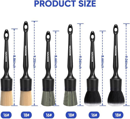 Car Detailing Brush, 6PCS Ultra Soft Boars Hair Car Interior Exterior Detailing Brushes, Scratch-Free Car Cleaning Dust Brush for Dashboard, Emblem, Air Vents, Wheels, Leather Seat