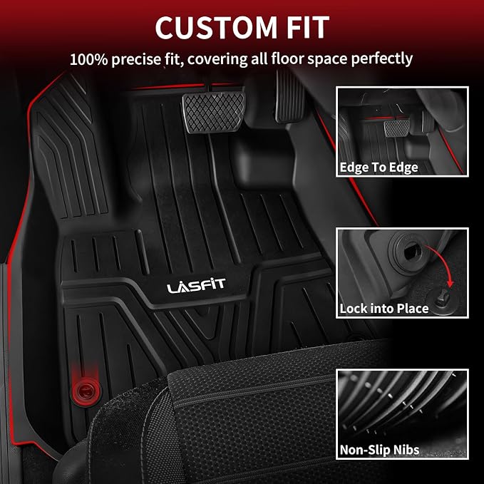 LASFIT Floor Mats & Trunk Mat with Backrest Mat for Honda Pilot 2023-2025 2026, Split & One-Piece Foldable Seating All Weather TPE Floor Liners 1st & 2nd & 3rd Row & Cargo Mat with Seatback Mat, Black