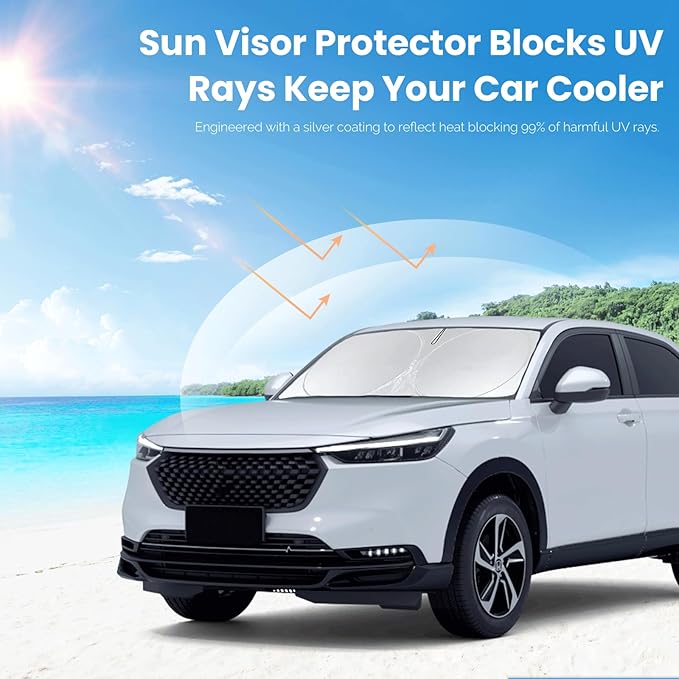 Windshield Sun Shade for Honda Fit 2007-2020 2021 2022 2023 2024 Sun Visor Protector Foldable Window Sunshade for Honda Fit Hybrid Sport Windshield Cover Car Sun Shields Block UV Rays