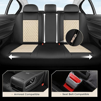 Coverado Car Seat Cover 5 Seats, Leather Seat Covers Full Set, Durable Waterproof Car Seat Protectors, Black and Beige Seat Cover, Spill-Proof Automotive Seat Covers Universal Fit for Most Cars