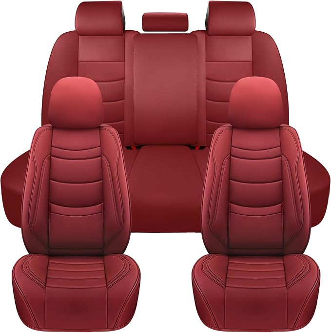 NS YOLO Leather Car Seat Covers Full Set,Universal Fit for Most Cars,SUVs and Sedans,Waterproof Luxury Leatherette Cushions, 5 Seats Protectors (Wine Red, Full Set-5 Seats(Front and Rear))