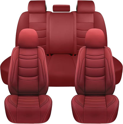 NS YOLO Leather Car Seat Covers Full Set,Universal Fit for Most Cars,SUVs and Sedans,Waterproof Luxury Leatherette Cushions, 5 Seats Protectors (Wine Red, Full Set-5 Seats(Front and Rear))
