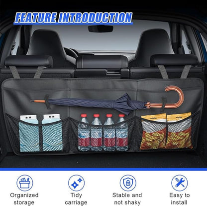 Car Trunk Organizer, Backseat Hanging Storage Bag with 6 Pockets, Waterproof Collapsible Auto Seat Back Cargo Bag, Universal Space Saver Organizing Accessories for Sedan SUV Truck (Black)
