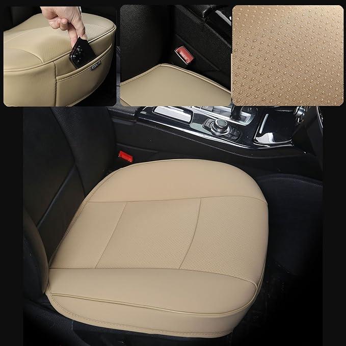 Ultra-Luxury PU Leather Car Seat Protection Cover Car Seat Cover for Most Four-Door Sedan&SUV,Single Seat Cover Without Backrest 1PCS (W 20.8× D 21× T 0.2inch) (3D-Beige)