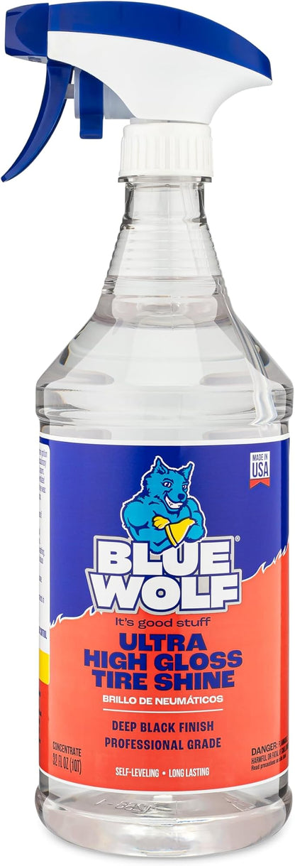Blue Wolf | High Gloss Tire Shine Dressing Spray | Professional Tire Cleaner & Protectant for Car,Truck & SUV | Non-Greasy Formula | 32 Fluid Ounce