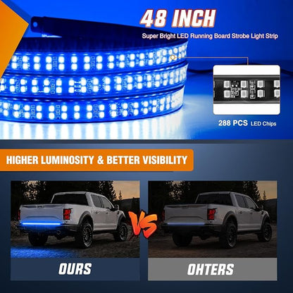 Nilight 48 Inch Truck Tailgate Strobe Light Strip Tail Emergency Bar Rear Window Warning Lamp Ultra-Bright Double Row 288 LED for Pickup Trailers Construction Vehicles Car SUV, Blue