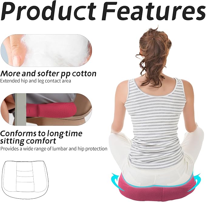 Car Booster Thick Height Adjustable Seat Cushion with Breathable Mesh Cover, Portable Seat Cushion for Driving, Office Chairs Wheelchairs Trucks SUV's and Home Use Pink