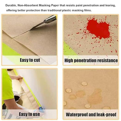 Pre-Taped Masking Paper with Dispenser - 12" x 50' Painters Paper and Tape for Painting House, Furniture, Cars Auto Body (1 Dsp 1Tape 2 Refills: 12" x50')