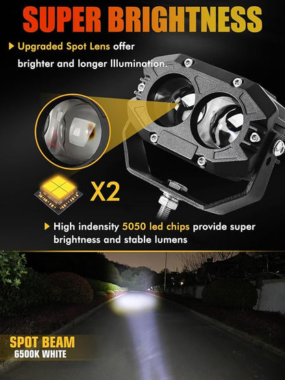 MAYELLO 4 Inch Square LED Pods - 60W White Spot Beam Off Road & Fog Lights - 6500K 10000LM IP68 - Compatible with Jeep Wrangler, Truck, Pickup, ATV, UTV, SUV, Car, Boat