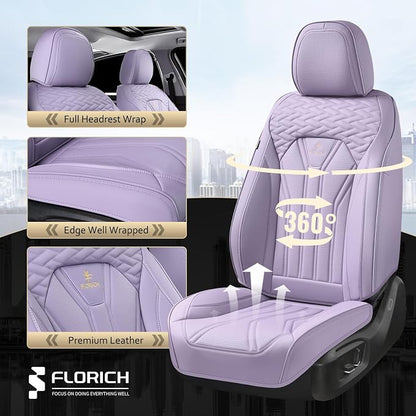 FLORICH Leather Seat Covers Full Set Purple Car Seat Cover Full Coverage Seat Covers Front Seats and Rear Waterproof Car Seat Cushion Protector Universal Fit for Most Cars Trucks SUVs
