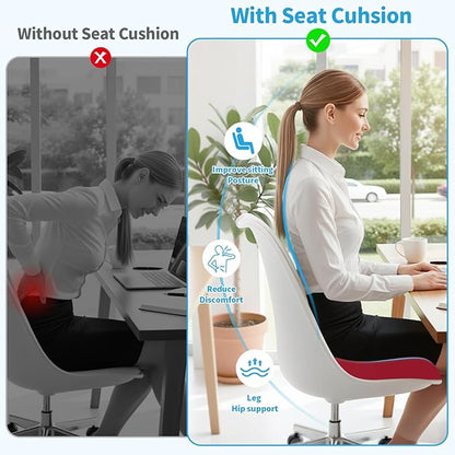 TranquilRelax XLarge Seat Cushion, Memory Foam Cushion for Long Sitting Hours on Office Chair, Home & Car, Non-Slip Chair Pad for Relieving Back & Sciatica & Hip & Coccyx Pain (Red)