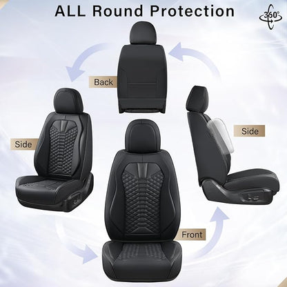 Coverado Car Seat Cover, Front Seat Cover, 2 Pack Universal Seat Covers for Cars, Breathable Nappa Leather Seat Cover, Waterproof Car Seat Protectors, Automotive Seat Covers Fit for Most Cars Black