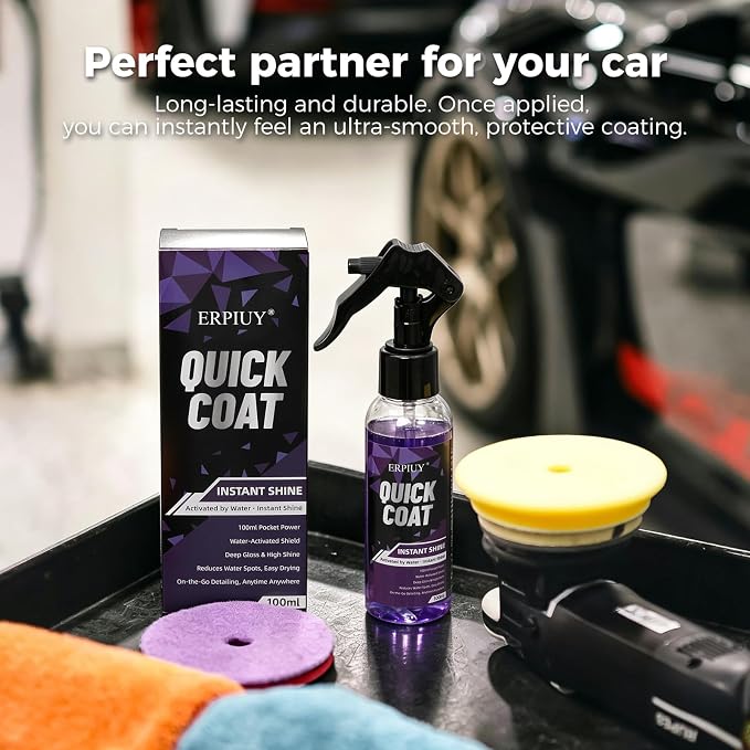 Quick Coat Spray – Water-Activated Quick Detailer & Water Spot Remover for Cars, Glass, Paint & Shower Doors. Instant Shine, Deep Gloss, Easy Drying – Safe on Ceramic Coated Vehicles