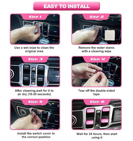 for Jeep 4 PCS Upgrade Metal Window Switch Button Cover Compatible with Jeep Wrangler JL JLU 2026 2025 2024 2023 2022 2021 2020 2019 2018 & Gladiator JT 2020-2026 Interior Accessories (Pink)