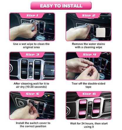 for Jeep 4 PCS Upgrade Metal Window Switch Button Cover Compatible with Jeep Wrangler JL JLU 2026 2025 2024 2023 2022 2021 2020 2019 2018 & Gladiator JT 2020-2026 Interior Accessories (Pink)