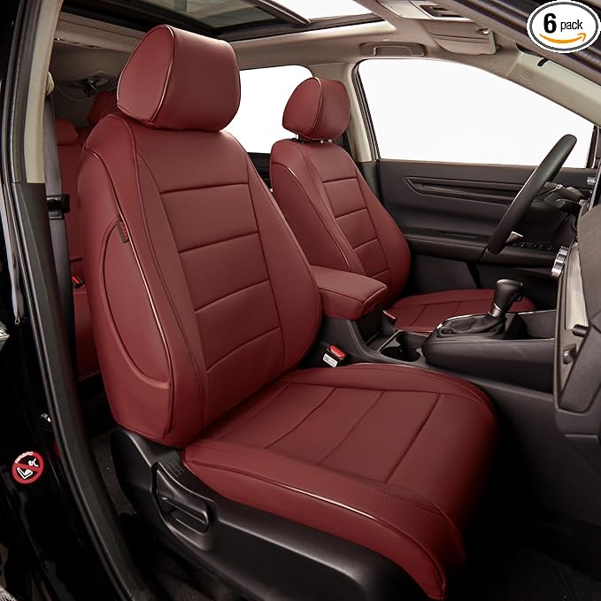 EKR CRV Seat Covers Custom Fit for Honda CRV 2017 2018 2019 2020 2021 2022,Leather Car Seat Cover Full Set for Trucks SUV,Waterproof Car Seat Cushion,Faux Leather (Burgundy)
