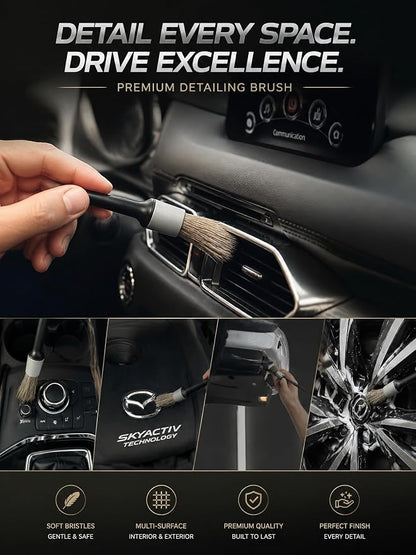 TAKAVU Car Detailing Brush Kit, 10 Piece Boar Hair Detail Brush Set for Car Interior and Engine Bay Cleaning, Auto Detailing Brushes with Wire Brushes and Microfiber Towel