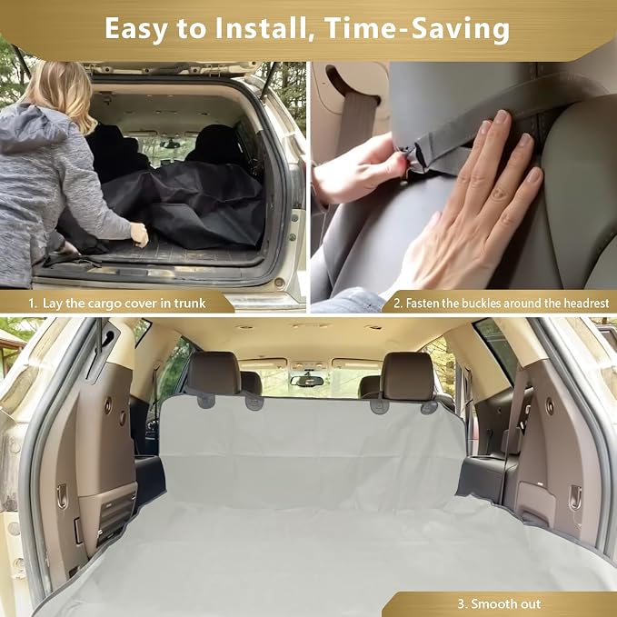 F-color SUV Cargo Liner for Dogs, Water Resistant Pet Cargo Cover Dog Seat Cover Mat for SUVs Sedans Vans with Bumper Flap Protector, Non-Slip, Large Size Universal Fit, Beige