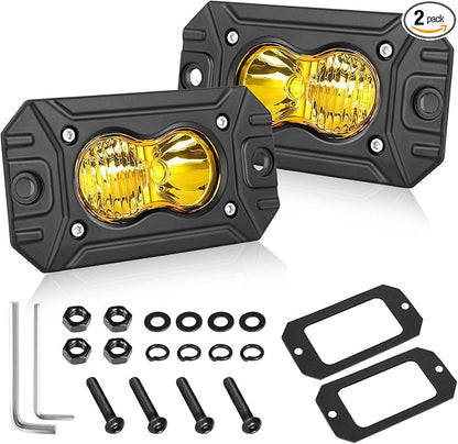Yellow Flush Mount LED Pods 40W CREE LED Flush Bumper Fog Lights | Spot Flood Combo Offroad Driving Lights Yellow Flush Mount LED Chase Light Pods for Trucks Pickup SUV UTV ATV