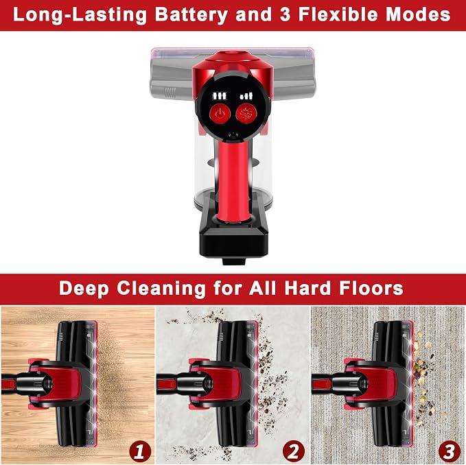 iwoly C150 Cordless Vacuum Cleaner with 2200mAh Rechargeable Battery, 18000Pa Cyclone Vacuum with HEPA Filter, Lightweight Portable Handheld Stick Vacuum for Home Hard Floor Car Cleaning