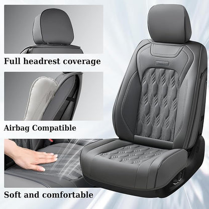 Coverado RAM Seat Covers Full Set, Waterproof Leather Car Seat Covers, Protective Seat Cushions Truck Pickup Custom Fit 2002-2025 Dodge Ram 1500 2500 3500, Gray
