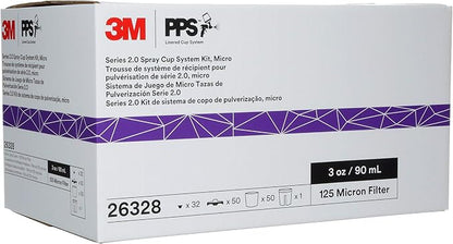 3M PPS 2.0 Spray Gun Cup, Lids and Liners Kit, 26328, Micro, 3 Ounces, 125-Micron Filter, Use for Cars, Furniture, House and More, 1 Mini Paint Cup, 50 Micro Liners, 50 Lids, 32 Sealing Plugs