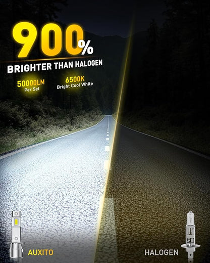 AUXITO H1 Bulbs, 900% Brighter Ultra-Bright, Plug N Play, Long Lifespan, No Flicker, 99% Compatibility, 2PCS