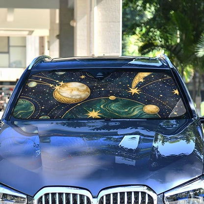 Windshield Sun Shade Galaxy Sunshade for Car Windshield Auto Sun Shades Front Windshield Gold Marbled Blocks UV Rays Visor Protector Accordion Folding Sun Reflector Auto Sunshade