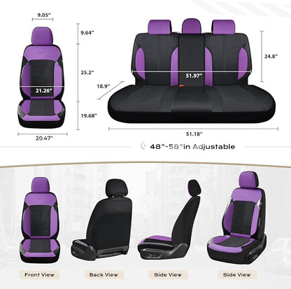Coverado Air Mesh Seat Cover, Car Seat Cover Full Set, 3D Breathable Seat Protectors Sports Carbon Fiber Design Airbag Compatible Comfort Universal for Most Cars, Van,Trucks, SUV, Black&Purple