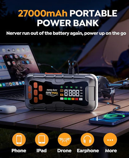 YaberAuto 16-in-1 Jump Starter with Air Compressor 8000A 160PSI Car Battery Jump Starter (All Gas/14L Diesel) 12V Jump Box Car Battery Jumper Starter Portable Jumper Cables, Emergency Tool Kit, Gloves