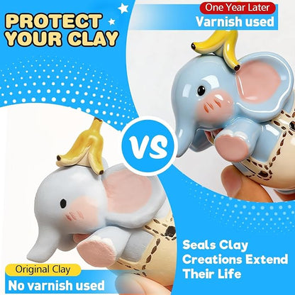3.4FL OZ Air Dry Clay Glaze & 25pcs Tool Kit, Gloss Clay Varnish Protective Sealant to Prevent Cracking, Scratching & Wear - Pottery Tools for Stippling, Carving, Molding & Shaping Clay Crafts (Gloss)