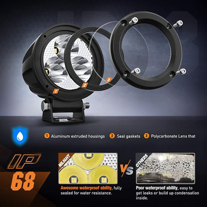 Nilight 3Inch Round Motorcycle Led Light Pods 2PCS Spot Led Fog Light 1550LM Built-in EMC Offroad Driving Auxiliary Ditch Light for Motorbike SUV ATV Truck Boat Tractor Forklift