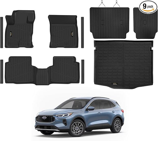 Floor Mats Custom for Ford Escape 2020-2025 2026 Trunk Mat with Backrest Mat (NOT for Hybrid) All Weather TPE Full Set Liners Cargo Protector & Door Sill Guards for Escape Accessories, Black