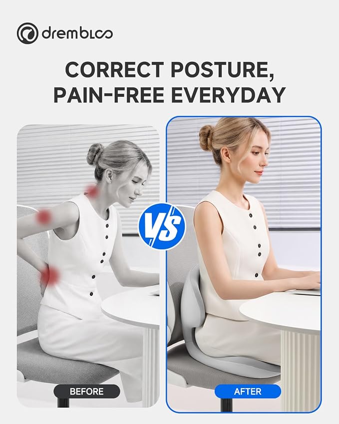 Seat Cushion for Office Chair, Lumbar Support Pillow for Car, Premium Memory Foam Ergonomic Seat Cushions for Long Sitting, Tailbone & Back & Sciatica Pain Relief