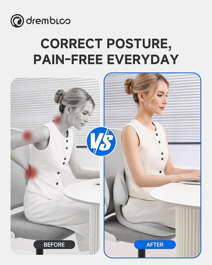 Seat Cushion for Office Chair, Lumbar Support Pillow for Car, Premium Memory Foam Ergonomic Seat Cushions for Long Sitting, Tailbone & Back & Sciatica Pain Relief
