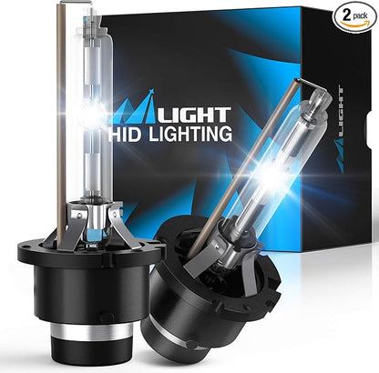 Nilight D4S HID Bulbs, 6000K Diamond White Xenon Replacement D4S HID Headlight Bulb,350% Lighting Distance Super Bright High for 12V Cars, IP67 Design with Metal Stents Base, 2 Years Warranty