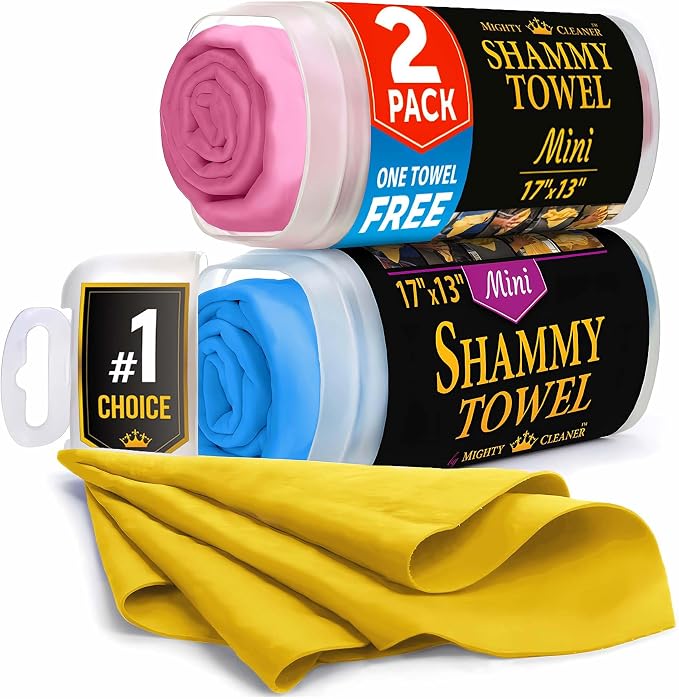 Premium 2pk Mini +1 Free Shammy Cloth for Car Drying - 17”x13” - Super Absorbent Chamois Towel for Car - Scratch-Free, Reusable & Soft Cleaning Towel